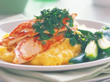 Chicken with polenta and salsa verde