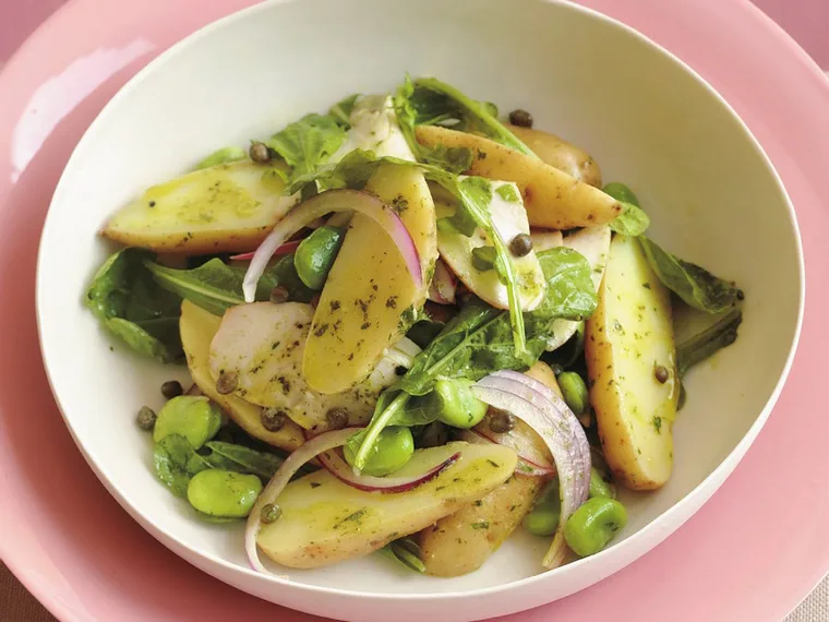 Warm potato and smoked chicken salad