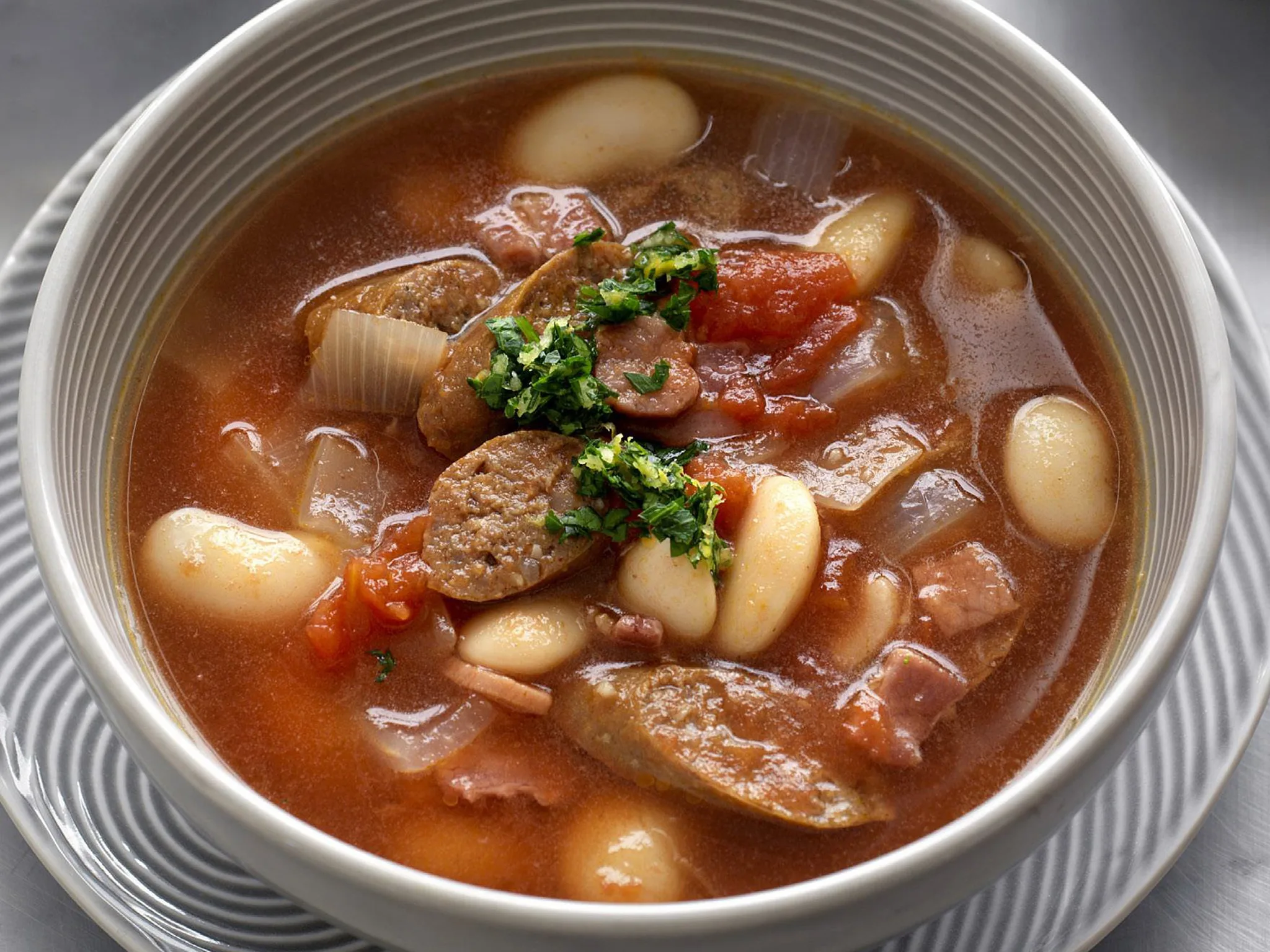 Bean and merguez soup with gremolata