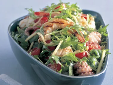 Barbecued seafood with green mango salad