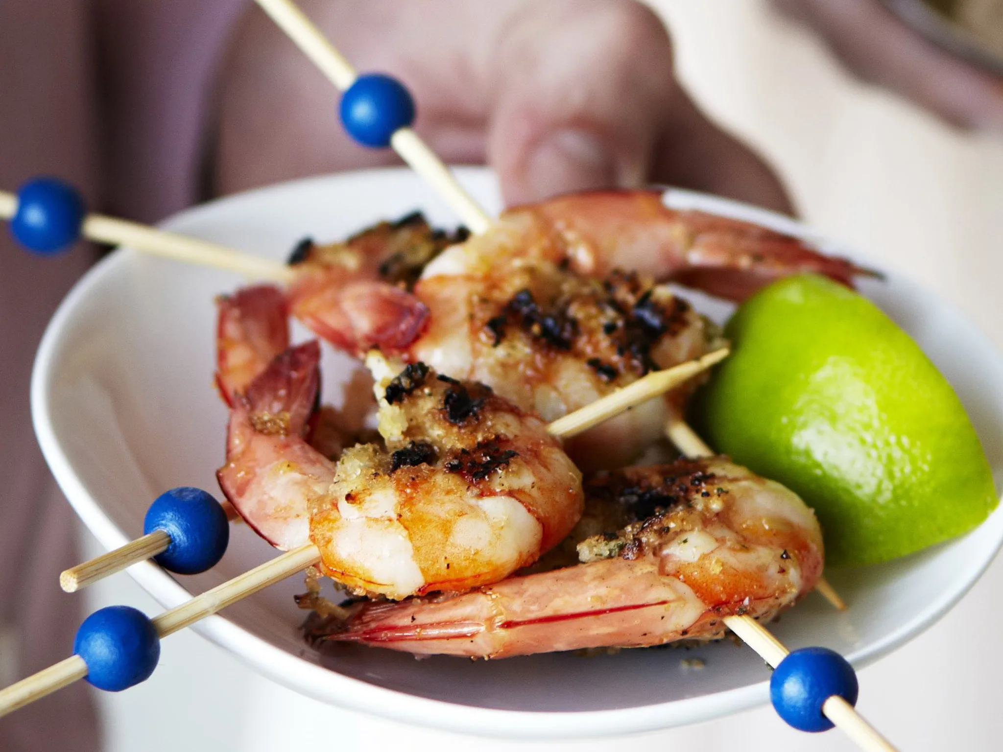 Lemongrass prawn skewers