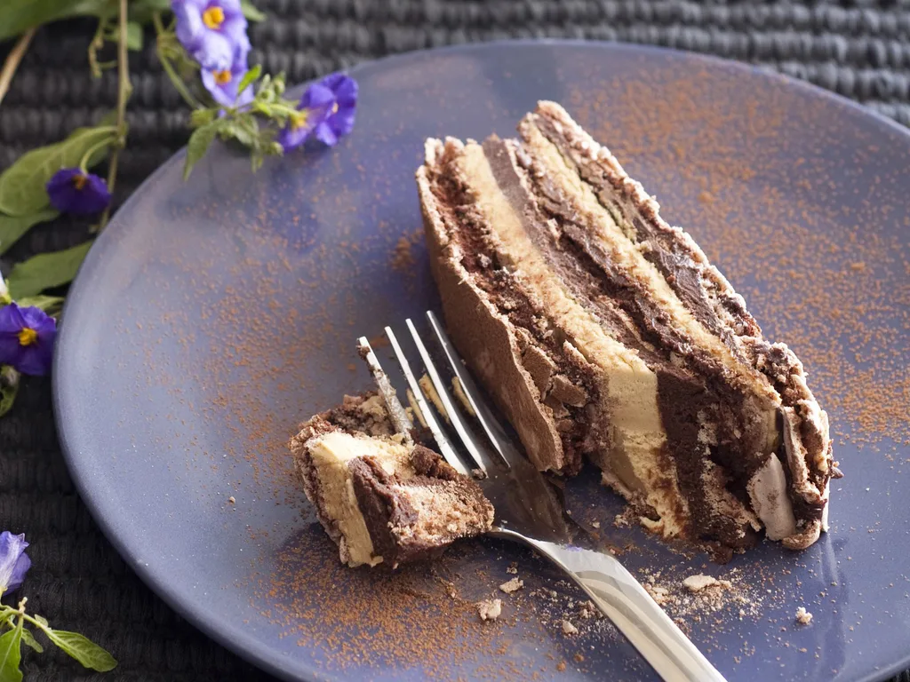 Chocolate mocha dacquoise terrine