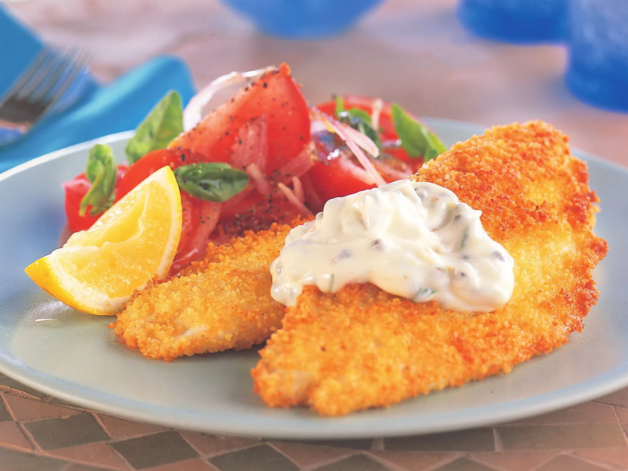Fish with couscous crust and caper mayonnaise