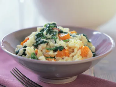 Baked pumpkin and spinach risotto
