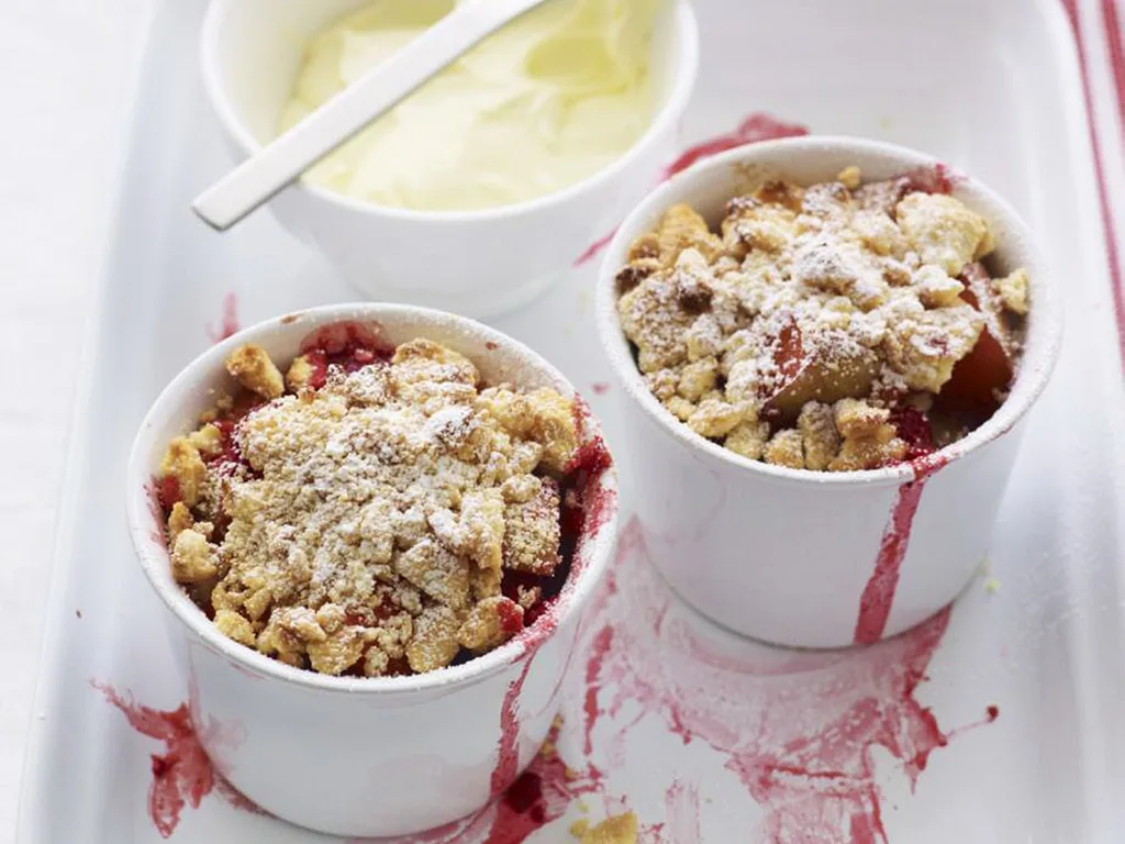 Apple and raspberry crumbles