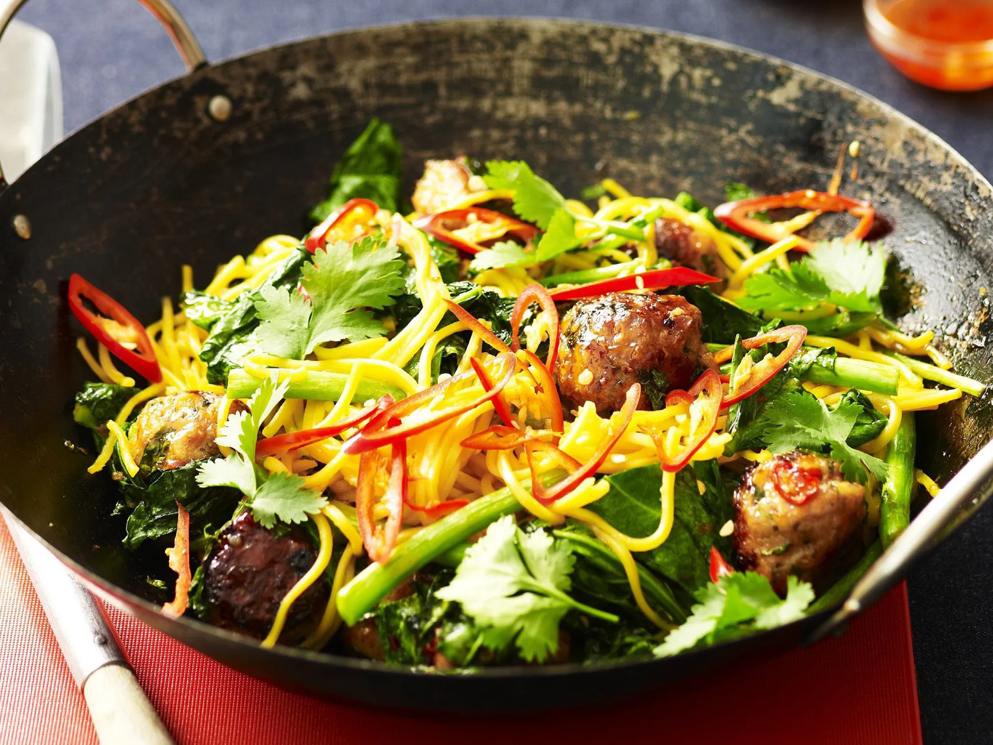 Chicken meatball noodle stir-fry