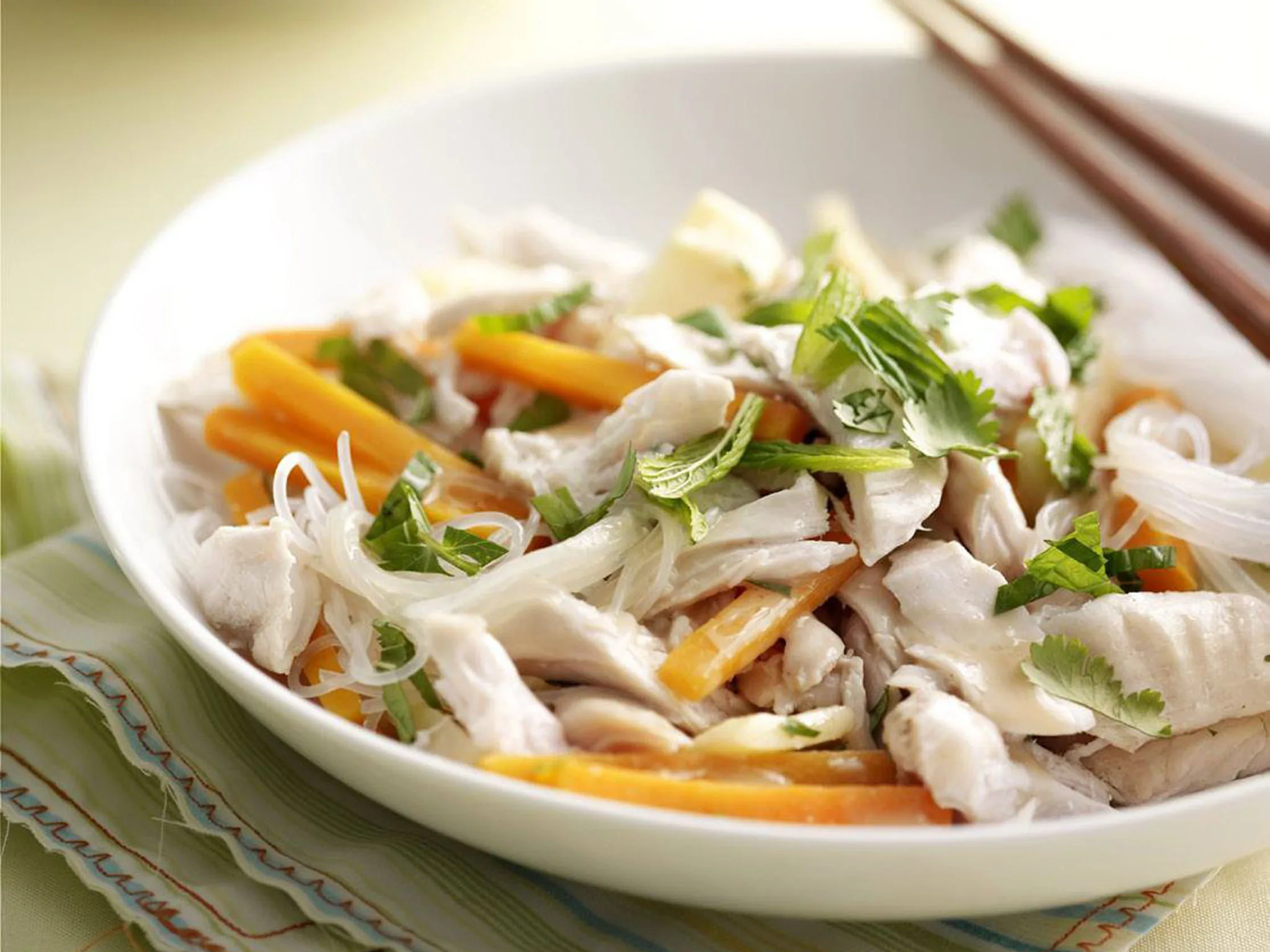 Coconut-poached chicken on thai vermicelli salad