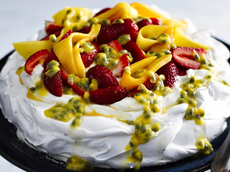 Classic pavlova baked on a plate