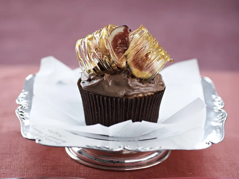 Chocolate Walnut Cupcakes With Fig and Toffee Crowns