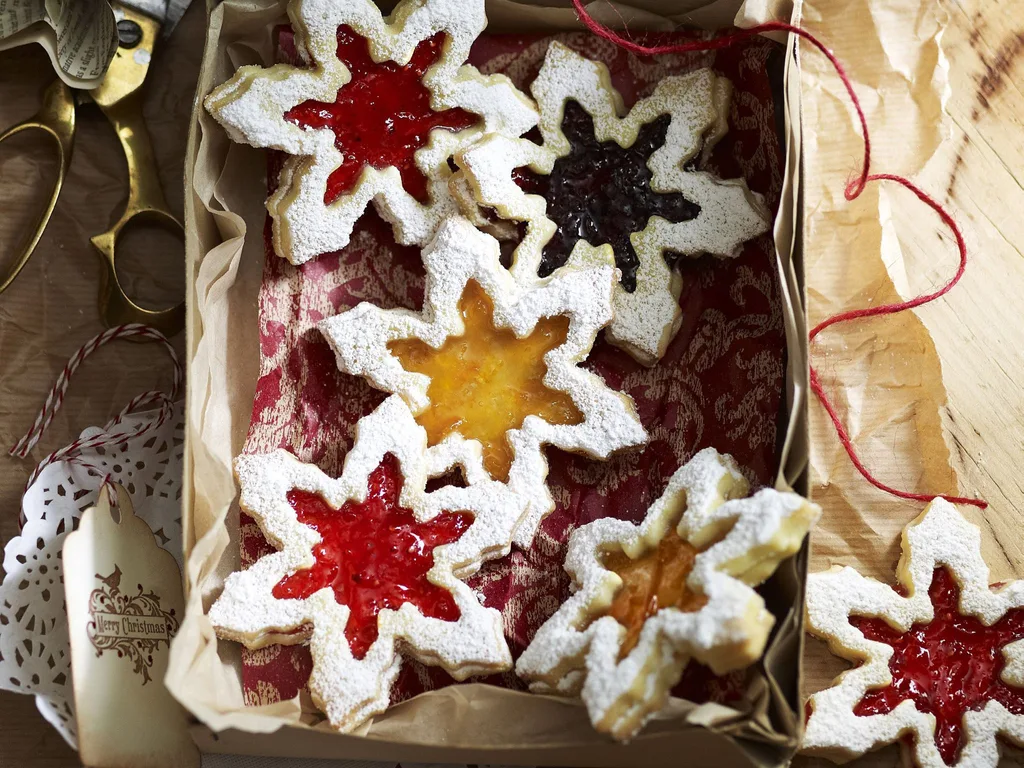 Jam shortbread snowflakes