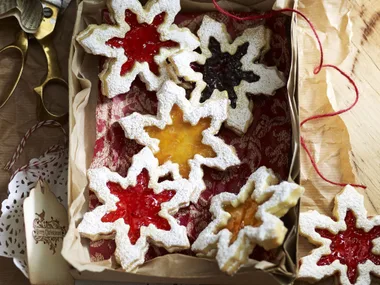 Jam shortbread snowflakes