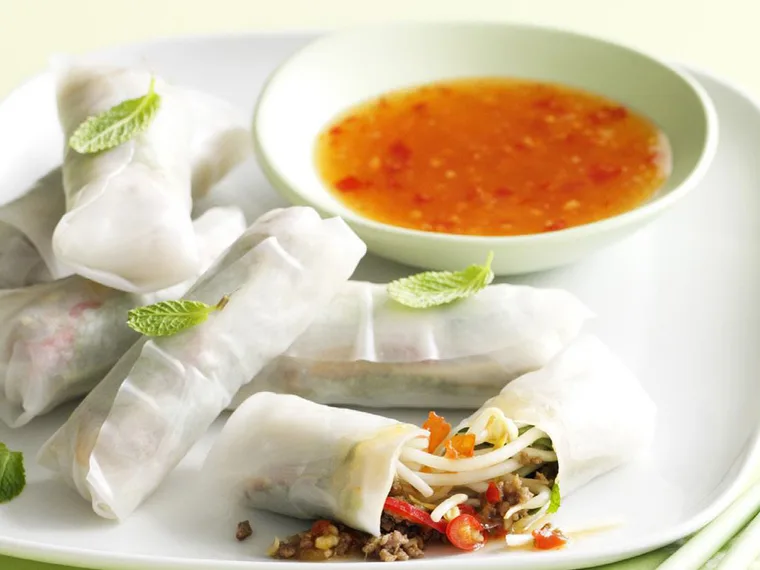 Lemongrass and beef rice paper rolls