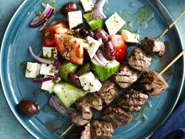 Marinated Greek lamb skewers