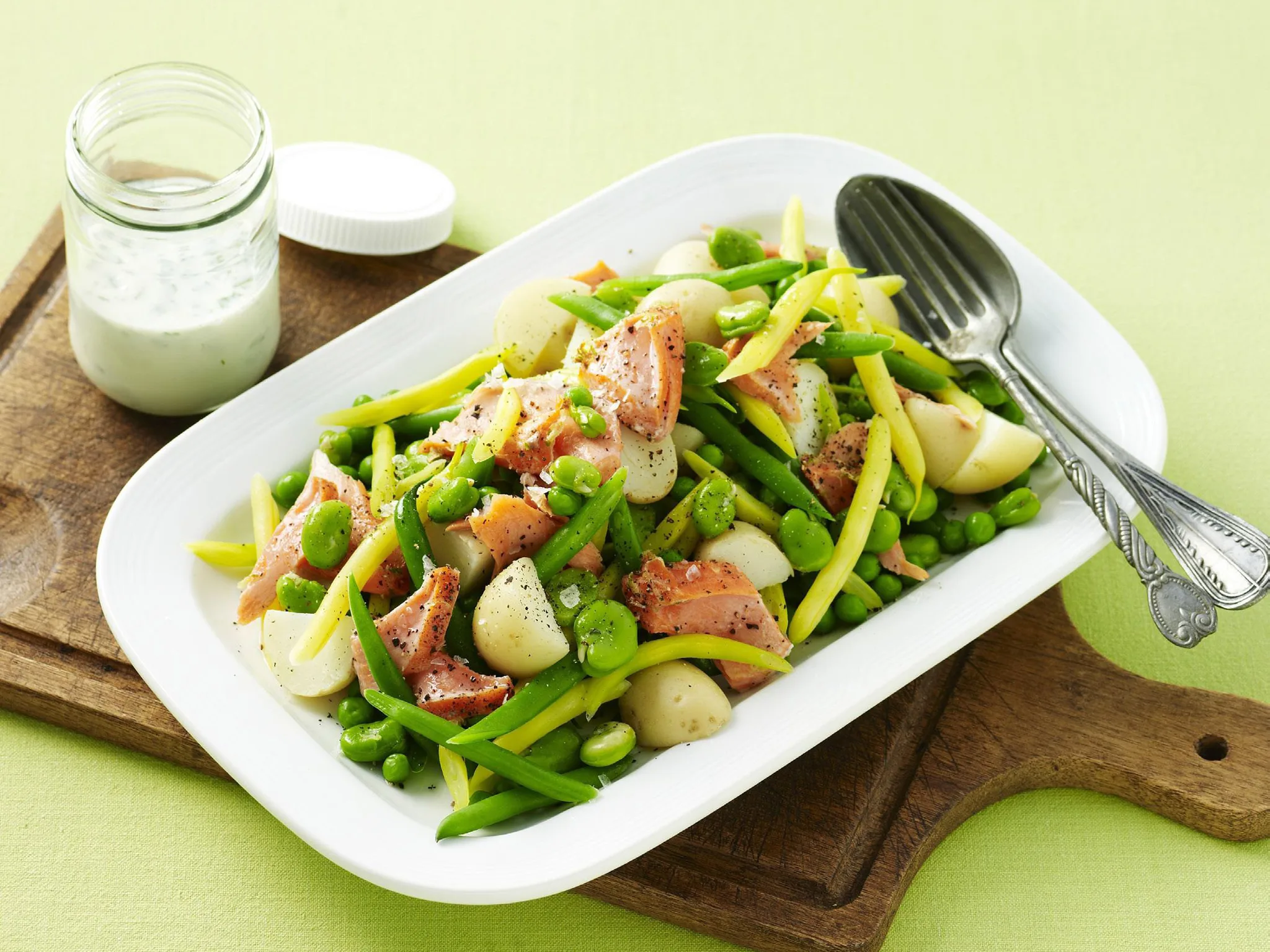Ocean trout with three-bean salad and buttermilk dressing