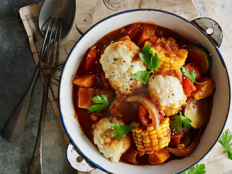 Vegetable stew with polenta dumplings