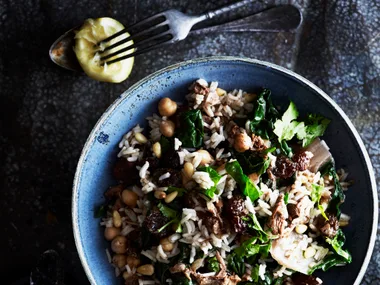 Lamb, spinach and chickpea rice pilaf