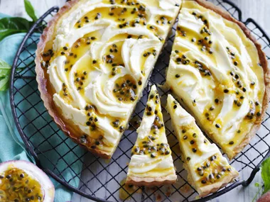 Passionfruit tart with orange mascarpone cream