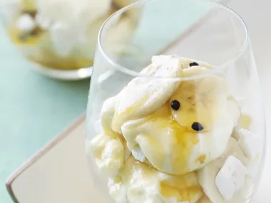 Passionfruit and banana sundae