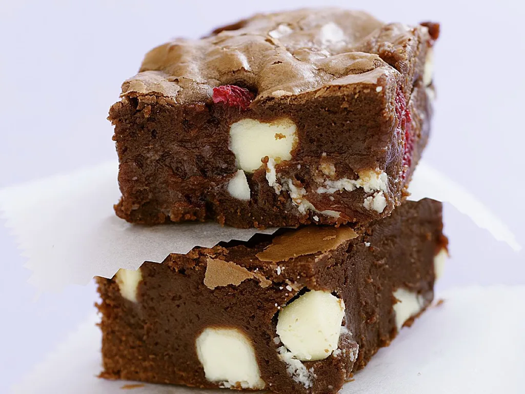 Raspberry and white chocolate brownie