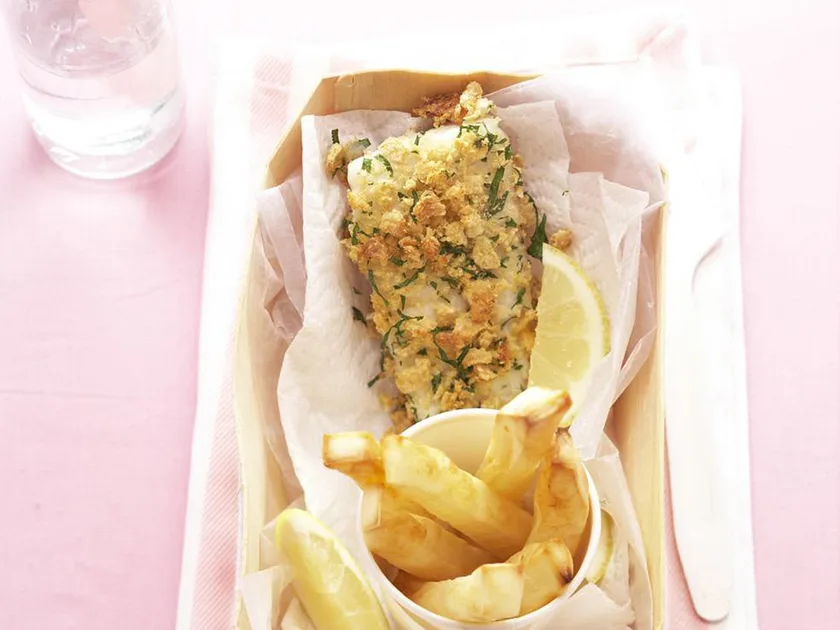 Rice-crumbed fish and chips | Women's Weekly Food