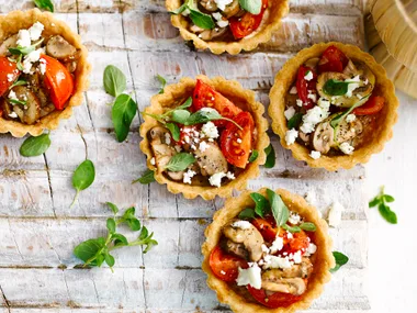 Mushroom and tomato tarts