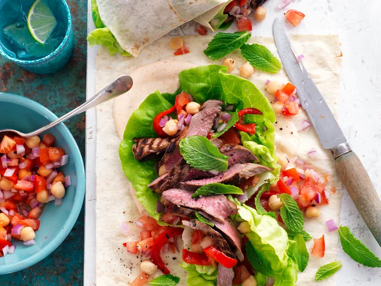 Moroccan lamb and chickpea wraps