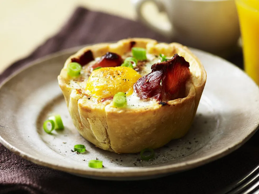 Sausage, egg and bacon pies