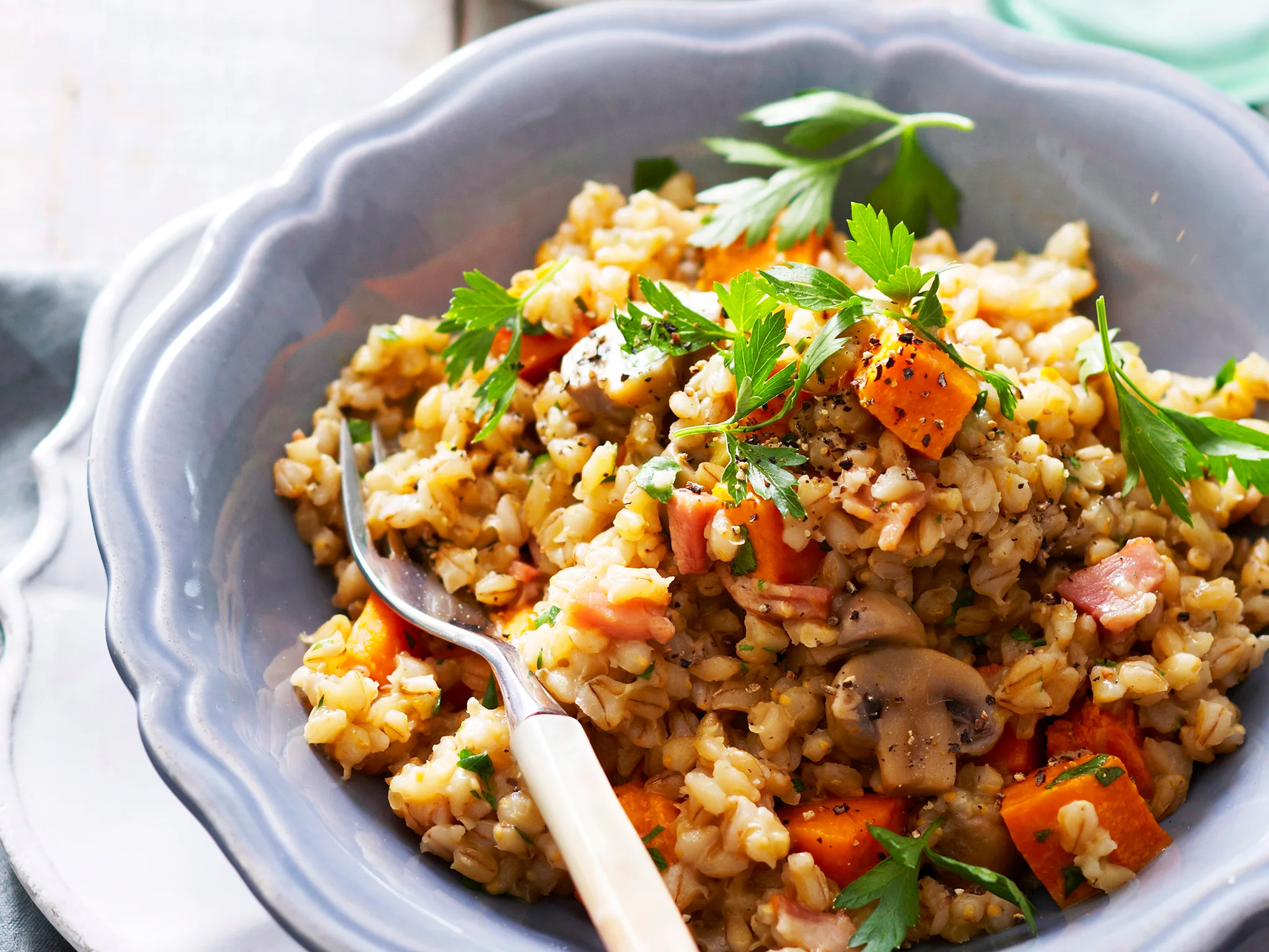 Leek and pumpkin barley risotto
