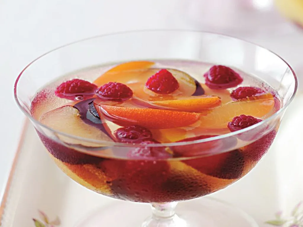 Sparkling stone fruit and raspberry jelly