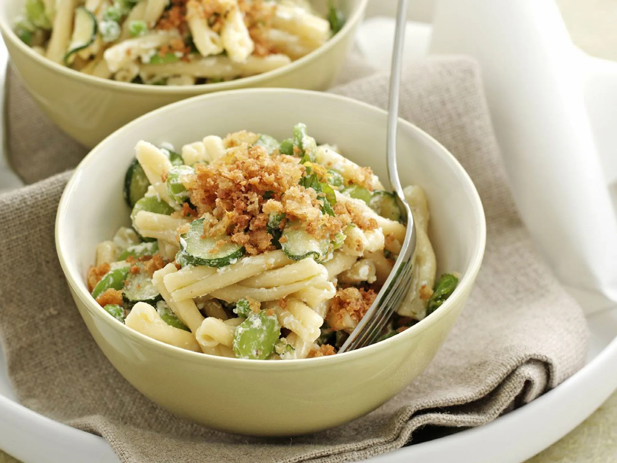 Spring greens and goat's cheese pasta