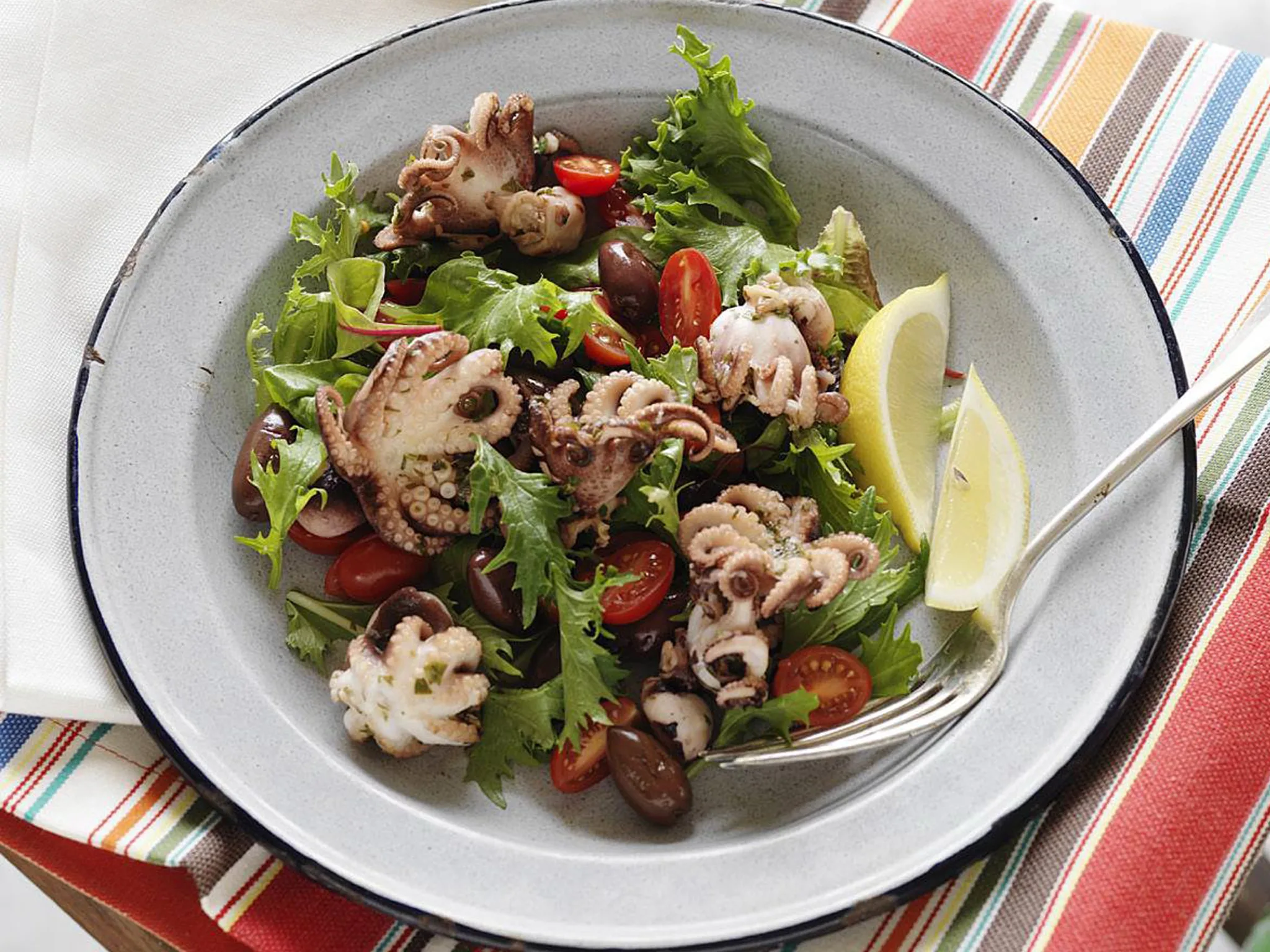 Warm octopus and olive salad