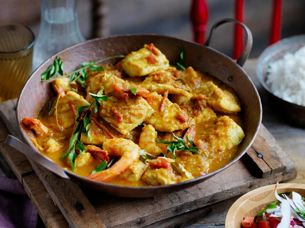 Bowl of Sri Lankan prawn and fish curry