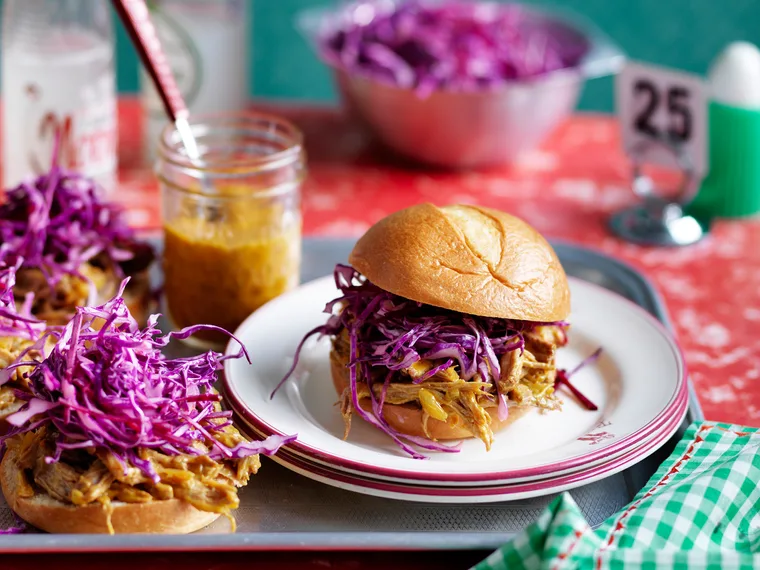 South Carolina pulled pork bun with mustard barbecue sauce