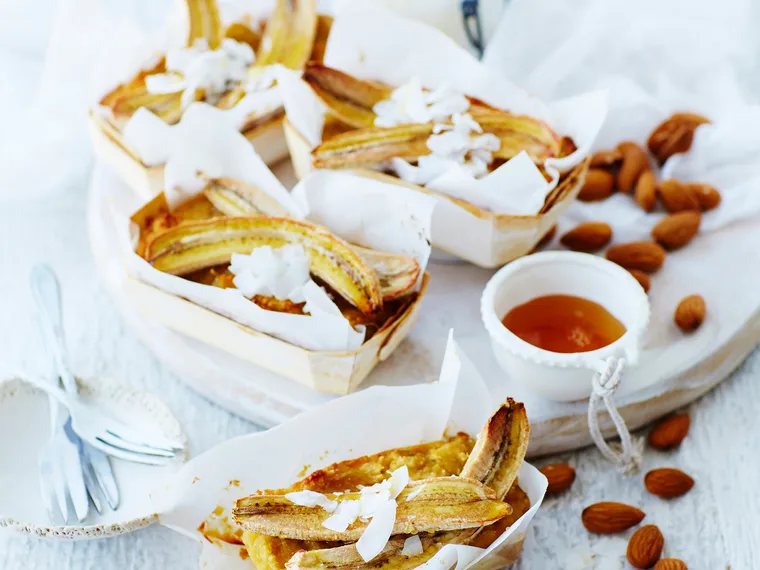 Flourless banana and orange blossom loaves