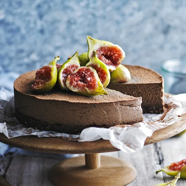 vegan chocolate cheesecake with figs