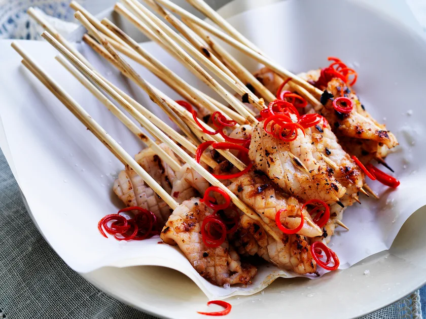 Korean-Inspired Barbecued Squid on Skewers