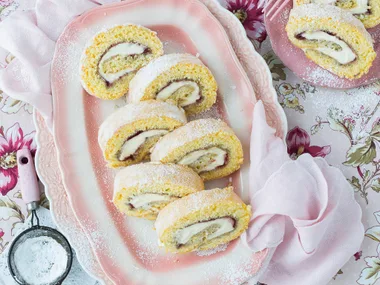 Sponge roll with jam and cream
