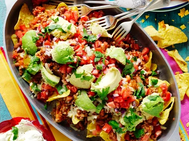 Lamb and bean nachos with salsa fresca