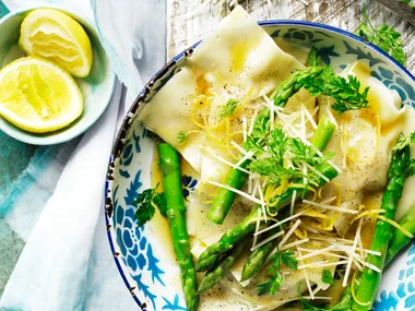 Chicken and asparagus ravioli