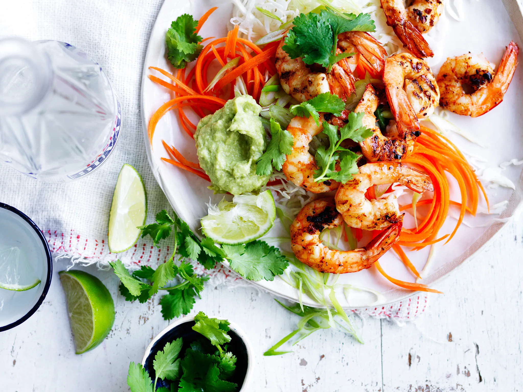 Grilled prawns with avocado cream and slaw-image