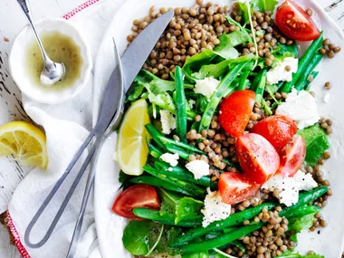 Lentil, green bean and fetta salad