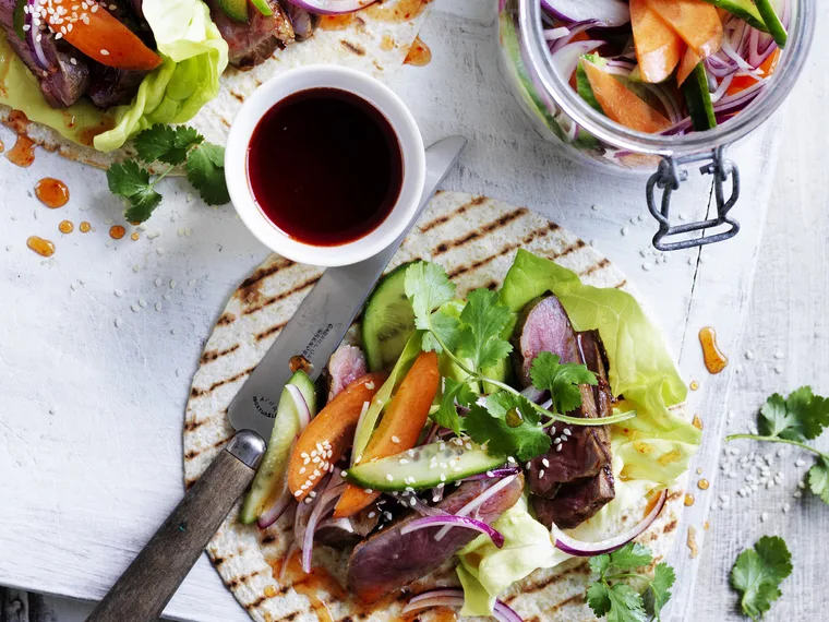 Korean steak tacos with pickled vegetables