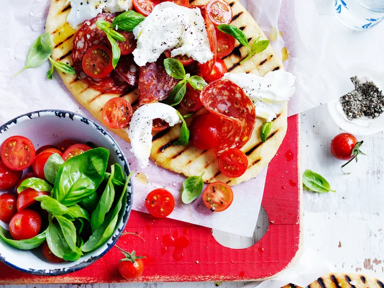 Grilled mozzarella and salami piadina