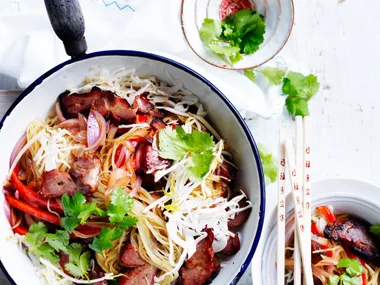 Pork and bean sprout Singapore noodles