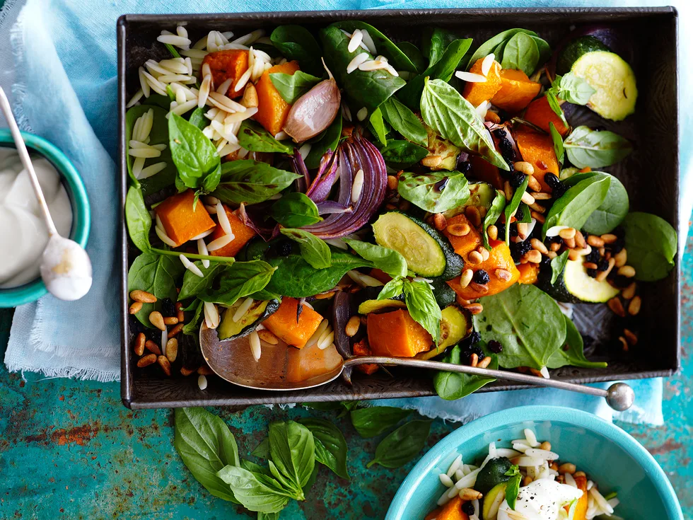 roast pumpkin and zucchini risoni salad