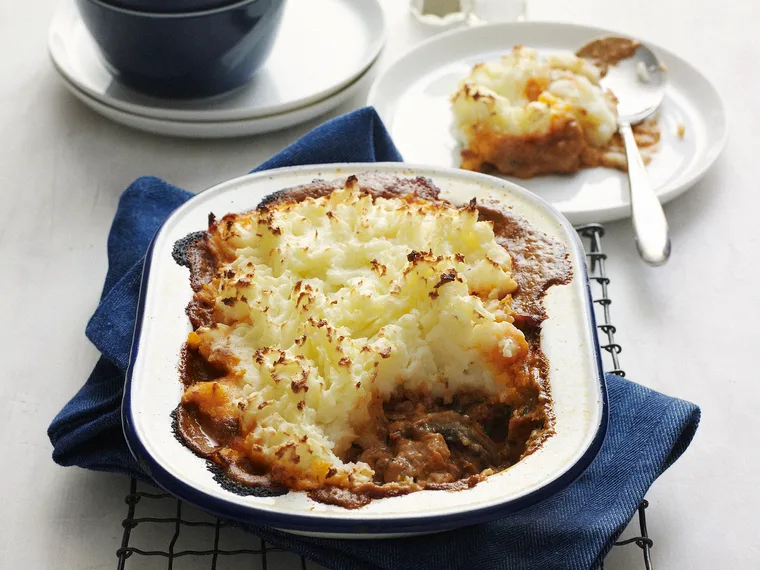 Chicken stroganoff with potato topping