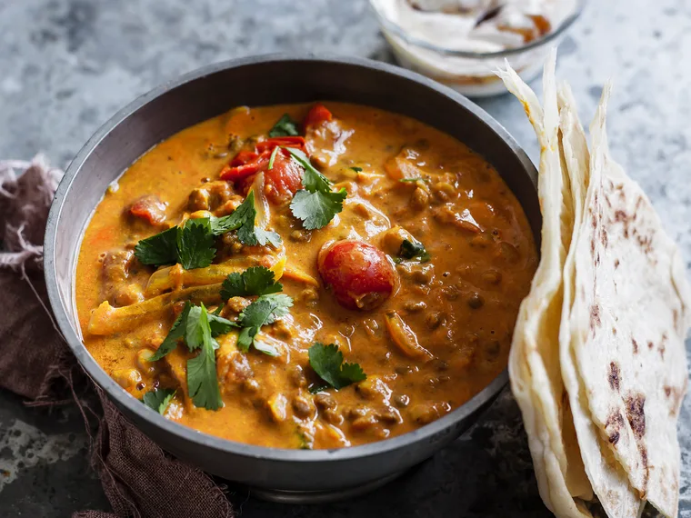 Dhal curry with chutney yoghurt