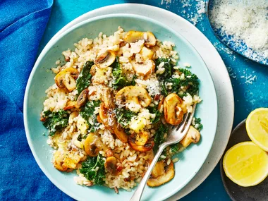 Bacon, mushroom and kale risotto