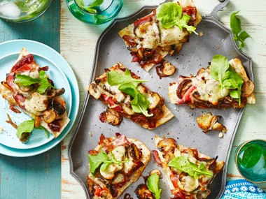 Mixed mushroom and mozzarella pizza
