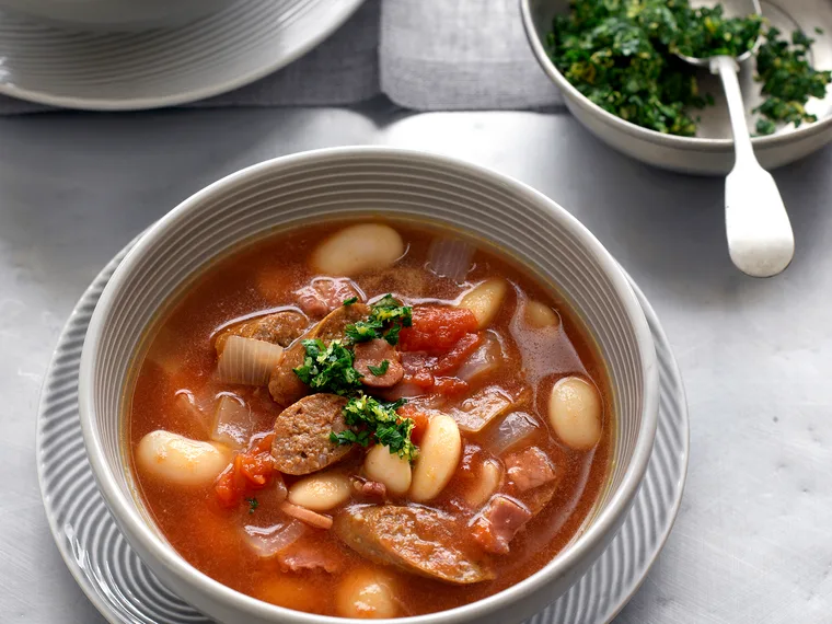 White bean and merguez soup with gremolata